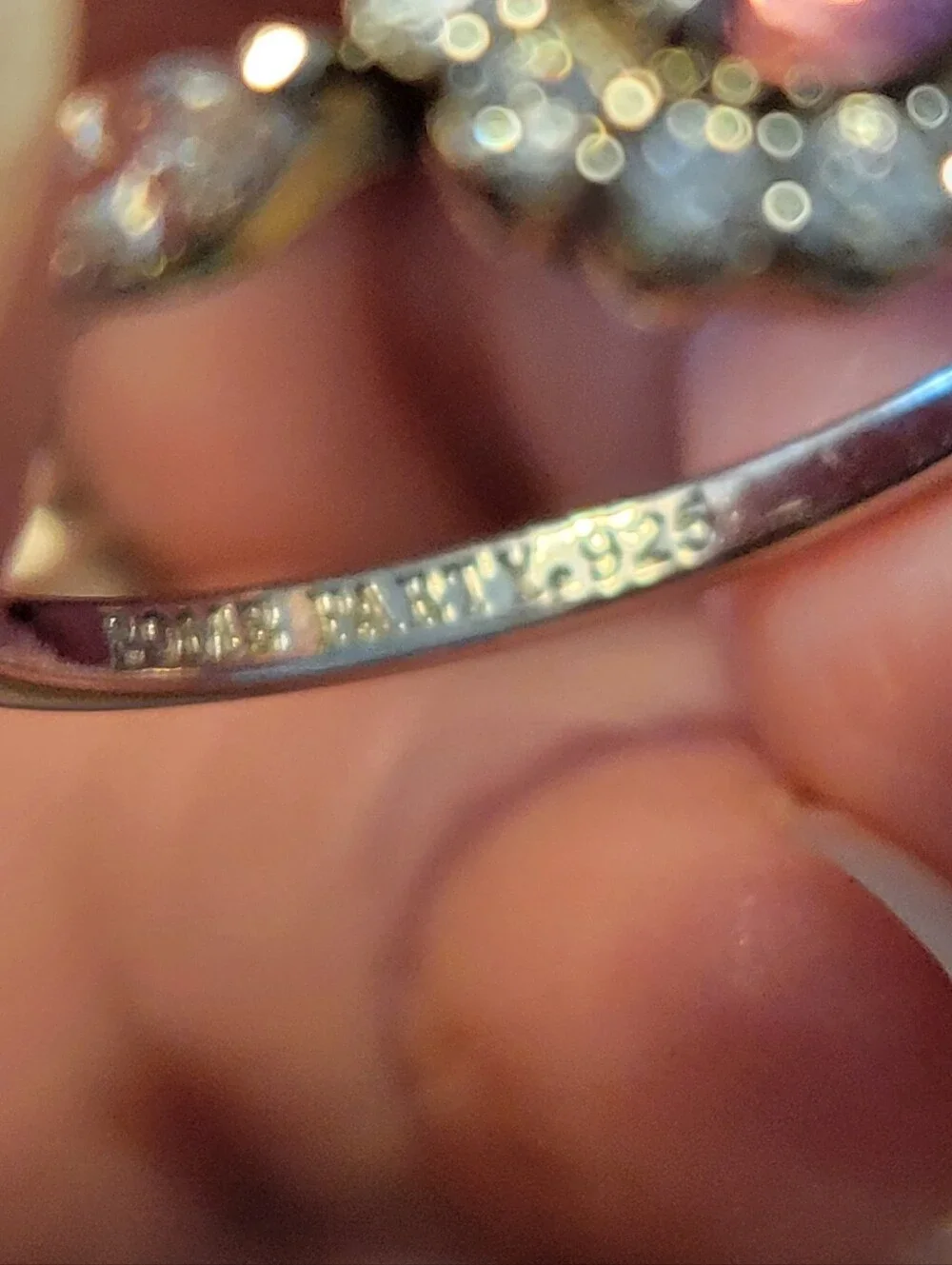 Silver 925  Ring with Purple Center Stone and Halo of Clear Stones